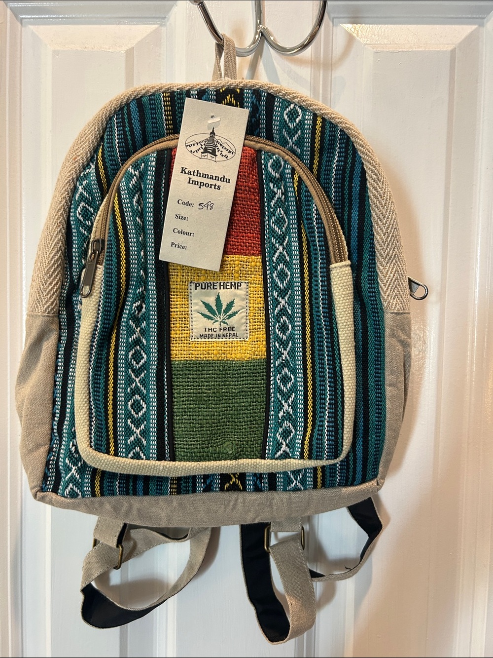 Kathmandu Imports Mini Hemp Bag in Teal & Green Stripe